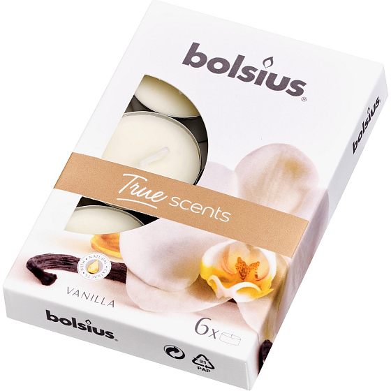 Bolsius Aromatic Vanille - čajové sviečky s vôňou vanilky 6 kusov, doba horenia 4 hodiny