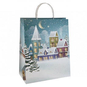 Ditipo Darčeková papierová taška 22 x 10 x 29 cm EKO Vianočné modrá - zasnežené domy