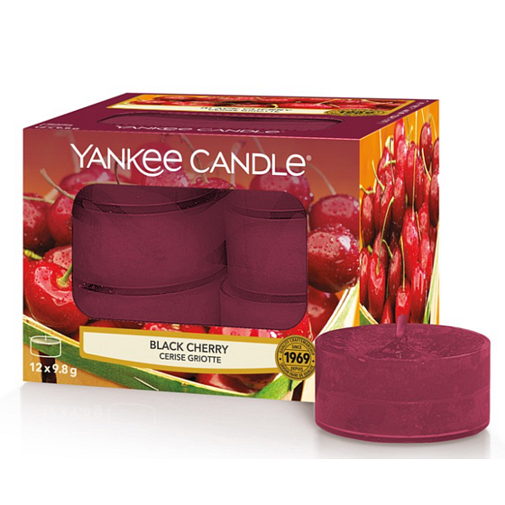 Yankee Candle Black Cherry - Čajová sviečka s vôňou zrelej čerešne 12 x 9,8 g