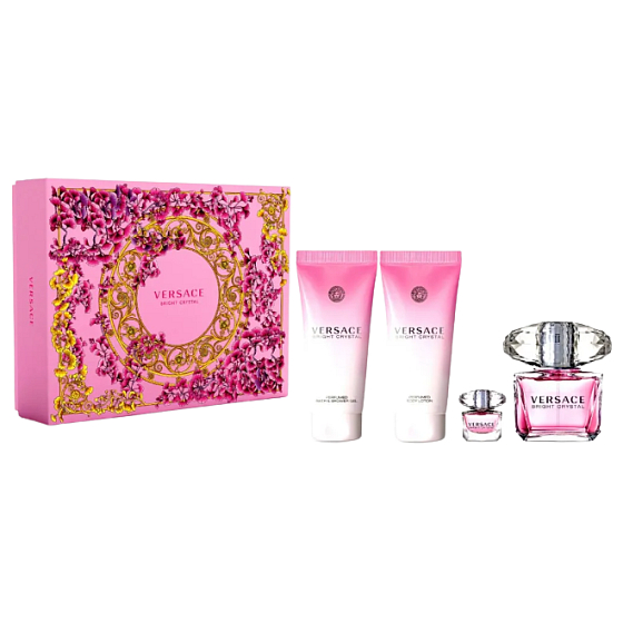 Versace Bright Crystal toaletná voda 90 ml + telové mlieko 100 ml + sprchový gél 100 ml + toaletná voda 5 ml miniatúra, darčeková sada pre ženy