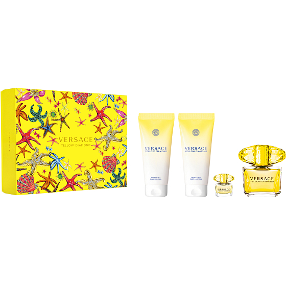 Versace Yellow Diamond toaletná voda 90 ml + sprchový gél 100 ml + telové mlieko 100 + toaletná voda miniatura 5 ml, darčeková sada pre ženy