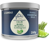 Glade Aromatherapy Calm Mind Bergamot + Lemongrass veľká sviečka v skle, doba horenia 60 h 260 g