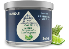 Glade Aromatherapy Calm Mind Bergamot + Lemongrass veľká sviečka v skle, doba horenia 60 h 260 g