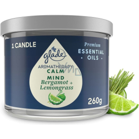 Glade Aromatherapy Calm Mind Bergamot + Lemongrass veľká sviečka v skle, doba horenia 60 h 260 g