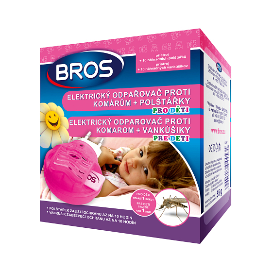 Bros Elektrický strojček odparovač proti komárom + náhradné vankúšiky pre deti 10 kusov
