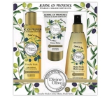 Jeanne en Provence Divine Olive sprchový olej 250 ml + krém na ruky 75 ml + vyživujúce olej na telo, tvár a vlasy 150 ml, kozmetická sada