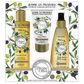 Jeanne en Provence Divine Olive sprchový olej 250 ml + krém na ruky 75 ml + vyživujúce olej na telo, tvár a vlasy 150 ml, kozmetická sada