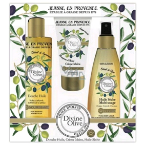 Jeanne en Provence Divine Olive sprchový olej 250 ml + krém na ruky 75 ml + vyživujúci olej na telo, tvár a vlasy 150 ml, kozmetická sada
