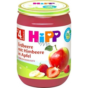 Hipp Ovocie Bio Jablká s jahodami a malinami ovocný príkrm, znížený obsah laktózy a bez pridaného cukru pre deti 190 g