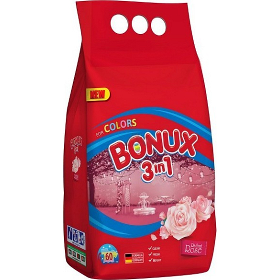 Bonux Color Radiant Rose 3v1 prací prášok na farebnú bielizeň 60 dávok 4,5 kg