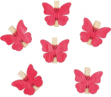 Motýli dřevění s kolíčkem růžoví 4 cm 6 kusů