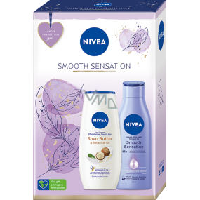 Nivea Smooth Sensation krémové telové mlieko 250 ml + sprchový gél s prírodným rastlinným olejom 250 ml, kozmetická sada pre ženy