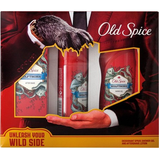 Old Spice Wolfthorn dezodorant sprej 125 ml + sprchový gél 250 ml + voda po holení 100 ml, kozmetická sada