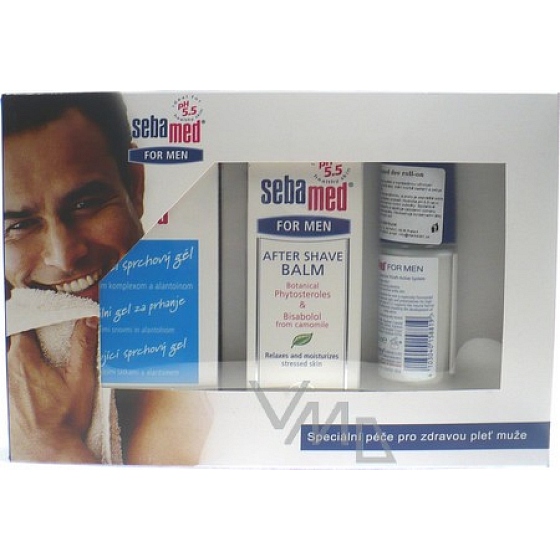 Sebamed Sprchový gél 200 ml + balzam po holení 100 ml + deo roll-on 50 ml, kozmetická sada