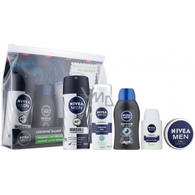 Nivea Men Cestovná sada pre mužov Men krém 30 ml + antiperspirant Invisible 100 ml + sprchový gél Active Clean 50 ml + balzam po holení Sensitive 30 ml + gél na holenie Sensitive 30 ml, kozmetická sada