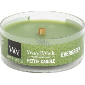 Woodwick Evergreen - Vôňa ihličia vonná sviečka s dreveným knôtom petite 31 g