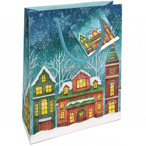 Nekupto Darčeková papierová taška 14 x 11 x 6,5 cm Vianoce so snehovými domčekmi