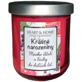 Heart & Home Svieža sójová sviečka s vôňou grapefruitu a čiernych ríbezlí Happy Birthday 110 g