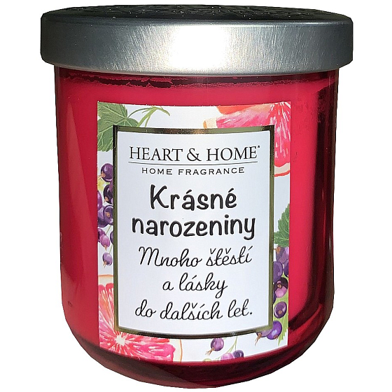 Heart & Home Svieža sójová sviečka s vôňou grapefruitu a čiernych ríbezlí Happy Birthday 110 g