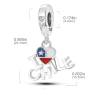 Charm Striebro 925 Čilská vlajka srdce - Milujem Čile - I Love Chile, 2v1 prívesok na náramok cestovanie
