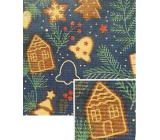 Nekupto Vianočný baliaci papier na darčeky 70 x 150 cm Tmavo modrý, vetvičky, domčeky