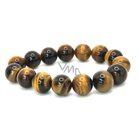 Tigrie oko žltý náramok elastický prírodný kameň, guľôčka 14 mm / 16-17 cm, kameň slnka a zeme, prináša šťastie a bohatstvo