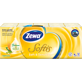 Zewa Softis Soft & Sensitive 4-vrstvové papierové vreckovky, 10× 9 ks