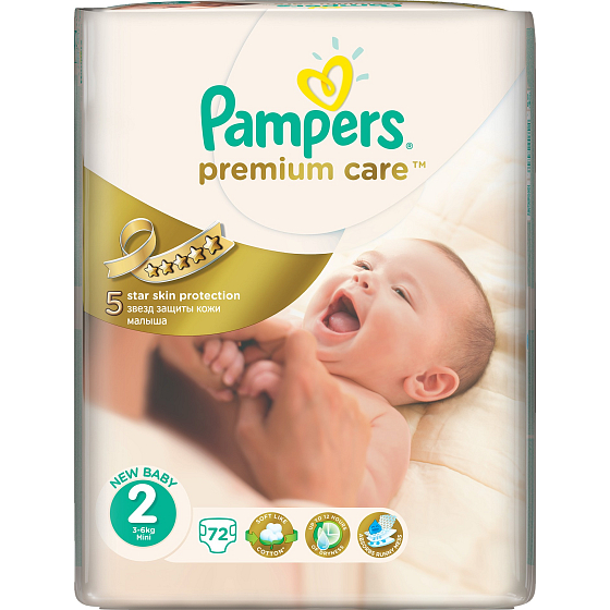 Pampers Premium Care 2 Mini 3-6 kg plienkové nohavičky 72 kusov