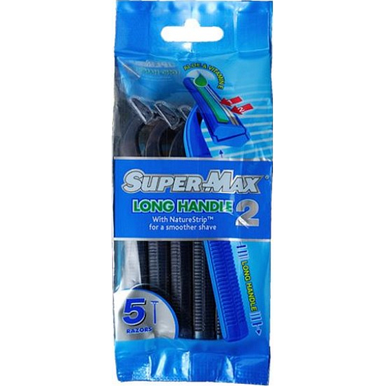 Super-Max Long Handle jednorazový 2-čepeľový holiaci strojček pre mužov 5 kusov
