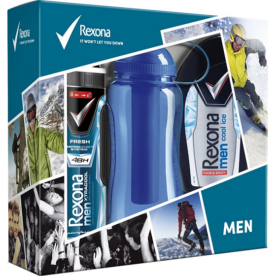 Rexona Men Cool Ice sprchový gél 250 ml + Xtra Cool dezodorant sprej 150 ml + športová fľaša 500 ml, kozmetická sada