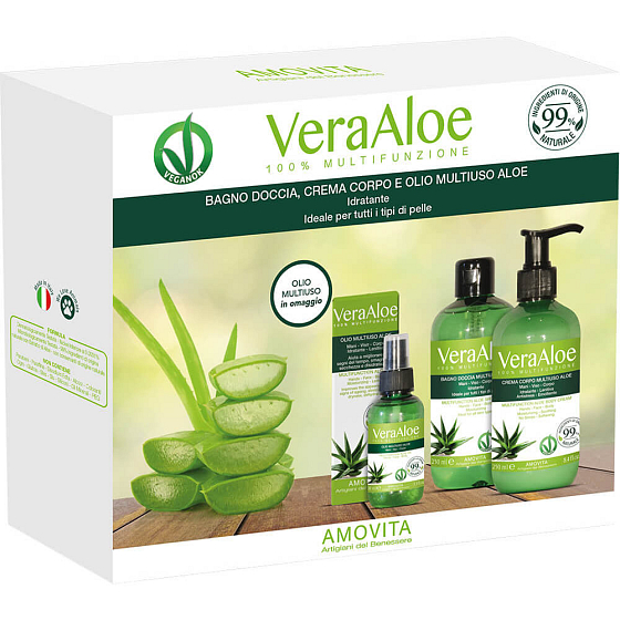 Amovita Vera Aloe telové mlieko 250 ml + sprchový gél 250 ml + telový olej 100 ml, kozmetická sada