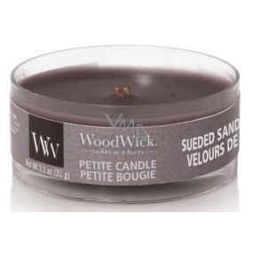 Woodwick Suede & Sandalwood - Semišové santalové drevo vonná sviečka s dreveným knôtom petite 31 g
