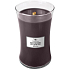 WoodWick Black Plum Cognac vonná sviečka s dreveným knôtom a skleneným viečkom veľká 609 g