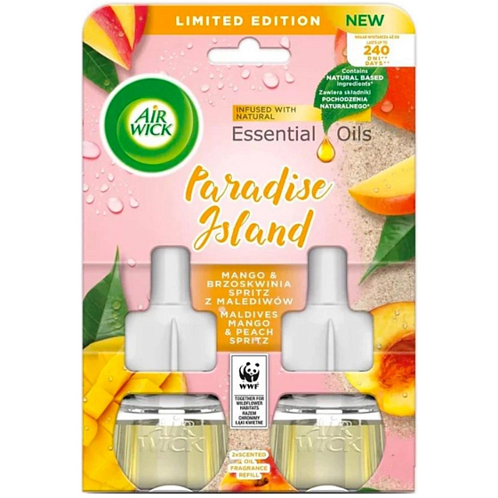 Air Wick Mango broskyňa Duo elektrický osviežovač tekutá náplň náhradná náplň 2 x 19 ml