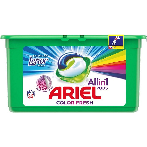 Ariel Fresh Touch of LenorColor 3v1 gélové kapsule na pranie bielizne 35 kusov 945 g