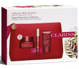 Clarins Super Restorative denný krém pre všetky typy pleti 50 ml + nočný krém pre všetky typy pleti 50 ml + aktívne sérum na vyhladenie kontúr tváre 10 ml + kozmetická taštička, kozmetická sada pre ženy