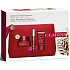Clarins Super Restorative denný krém pre všetky typy pleti 50 ml + nočný krém pre všetky typy pleti 50 ml + aktívne sérum na vyhladenie kontúr tváre 10 ml + kozmetická taštička, kozmetická sada pre ženy