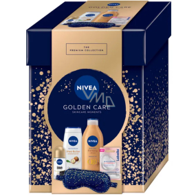 Nivea Golden Care Q10 Firming bronze telové mlieko 400 ml + Nivea Shea Butter & Botanical Oil sprchový gél 250 ml + Nivea Inposible Black & White antiperspirant roll-on 50 ml + Labello Hyaluron Rosé balzam na pery 5,2 g + saténová maska na spanie 1 kus, kozmetická sada