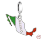 Charm Striebro 925 Mexiko vlajka - hojdajúca sa mapa, prívesok na náramok cestovanie