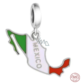 Charm Striebro 925 Mexiko vlajka - hojdajúca sa mapa, prívesok na náramok cestovanie