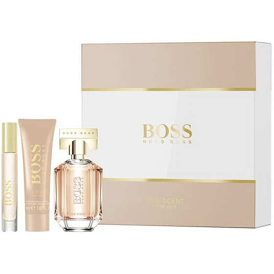 Hugo Boss Boss The Scent toaletná voda pre ženy 50 ml + telové mlieko 50 ml + toaletná voda 7,4 ml, darčeková sada