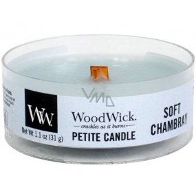 Woodwick Soft Chambray - Čisté bielizeň vonná sviečka s dreveným knôtom petite 31 g
