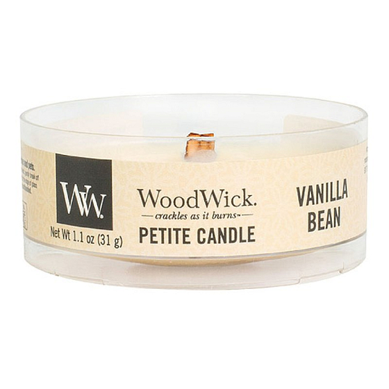 Woodwick Vanilla Bean - Vanilkový struk vonná sviečka s dreveným knôtom petite 31 g