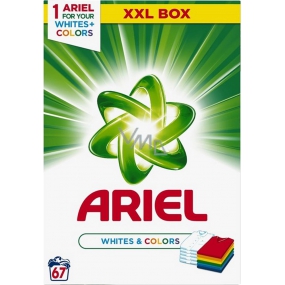 Ariel Whites + Colors prací prášok na farebné i biele prádlo krabica 67 dávok 5,025 kg