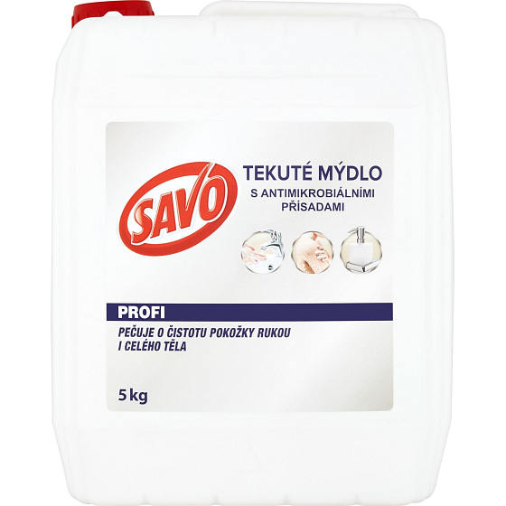 Savo Profi Tekuté mydlo obsahuje zjemňujúce zložky, zabraňuje nadmernému vysušovaniu pri umývaní 5 kg