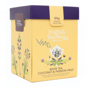 English Tea Shop Bio Biely čaj Kokos a Passion fruit sypaný 80 g + drevená odmerka so sponou