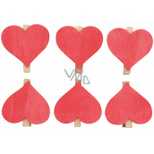 Srdce drevené na kolíčku červené 6 cm 6 kusov