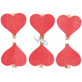 Srdce drevené na kolíčku červené 6 cm 6 kusov