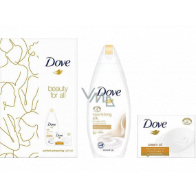 Dove Beauty For All Nourishing Silk sprchový gél 250 ml + Cream Oil Moroccan Argan Oil toaletné mydlo 100 g, kozmetická sada