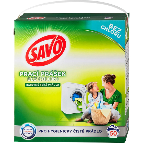 Savo Univerzálny prací prášok bez chlóru na farebnú a bielu bielizeň 50 dávok 3,5 kg